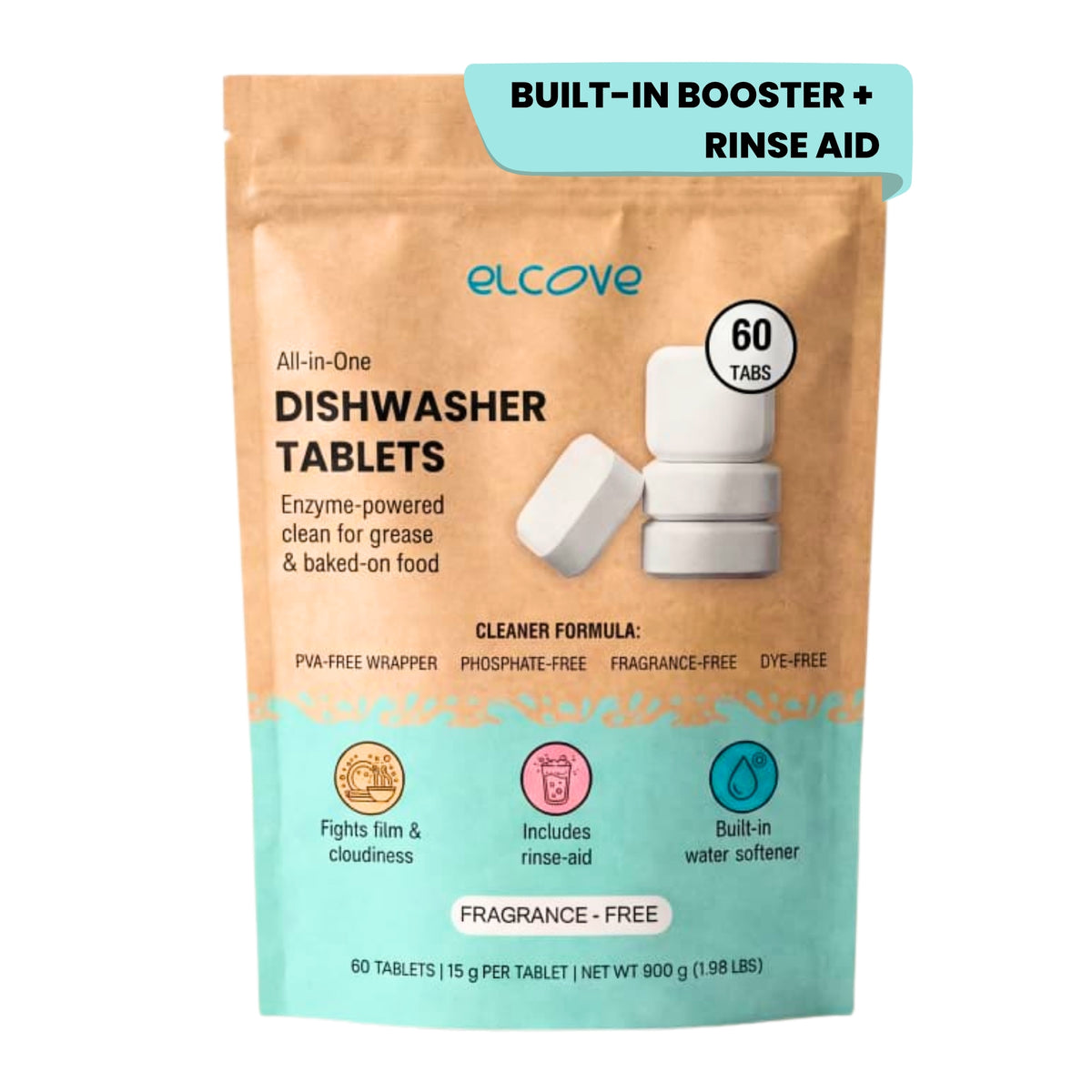 All-in-One Dishwasher Tablets with Built-In Dishwasher Rinse Aid and Water Softener, Unscented, Septic Safe (60pk)